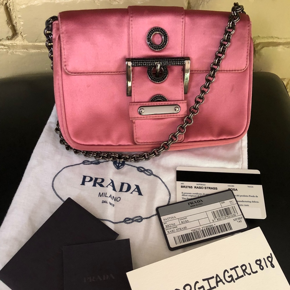 *SOLD* Prada Pink Satin & Black Crystal Evening Bag